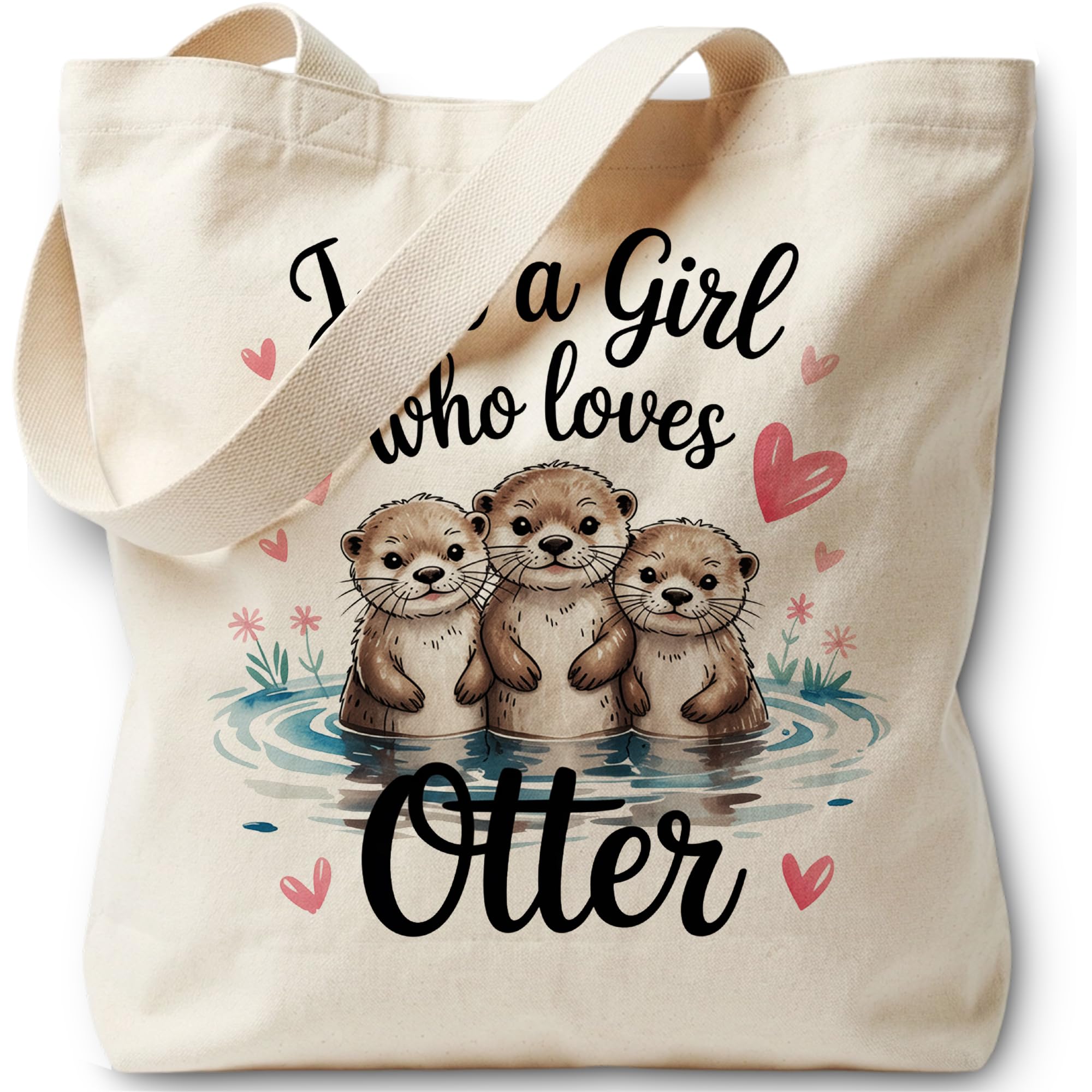 Just A Girl Who Loves Otter Tote Bag Canvas Bag for Women Grocery Shopping Travel Gym Weekender Vacation