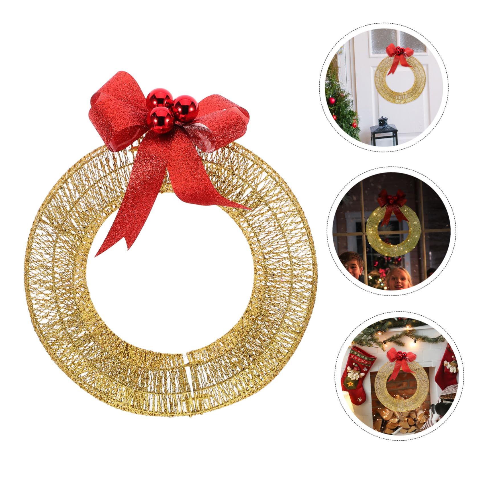 Guirnalda de Navidad Artificial con Luces LED Cálidas y Lazo Dorado Decoración Colgante para Puerta Principal Interior y Exterior