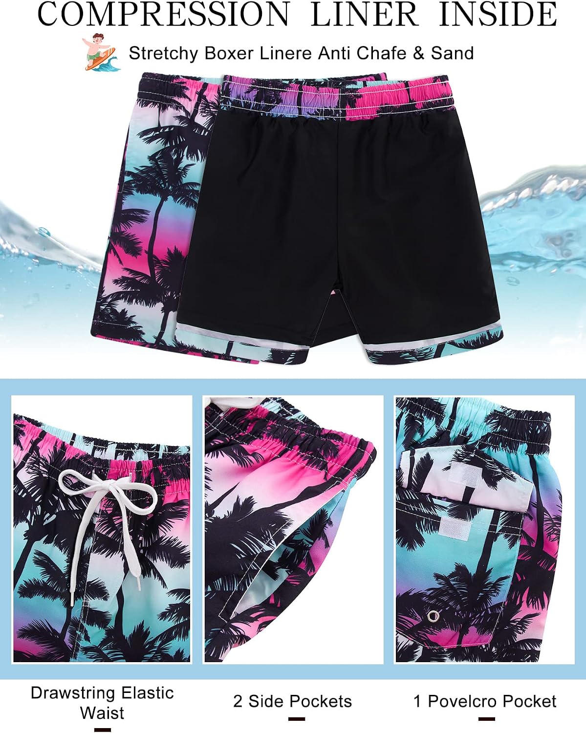 UNICOMIDEA Boys Hawaiian Outfits Tropical Print Button Down Shirt + Swim Trunks 2 Piece Sets for 5-12T Kids