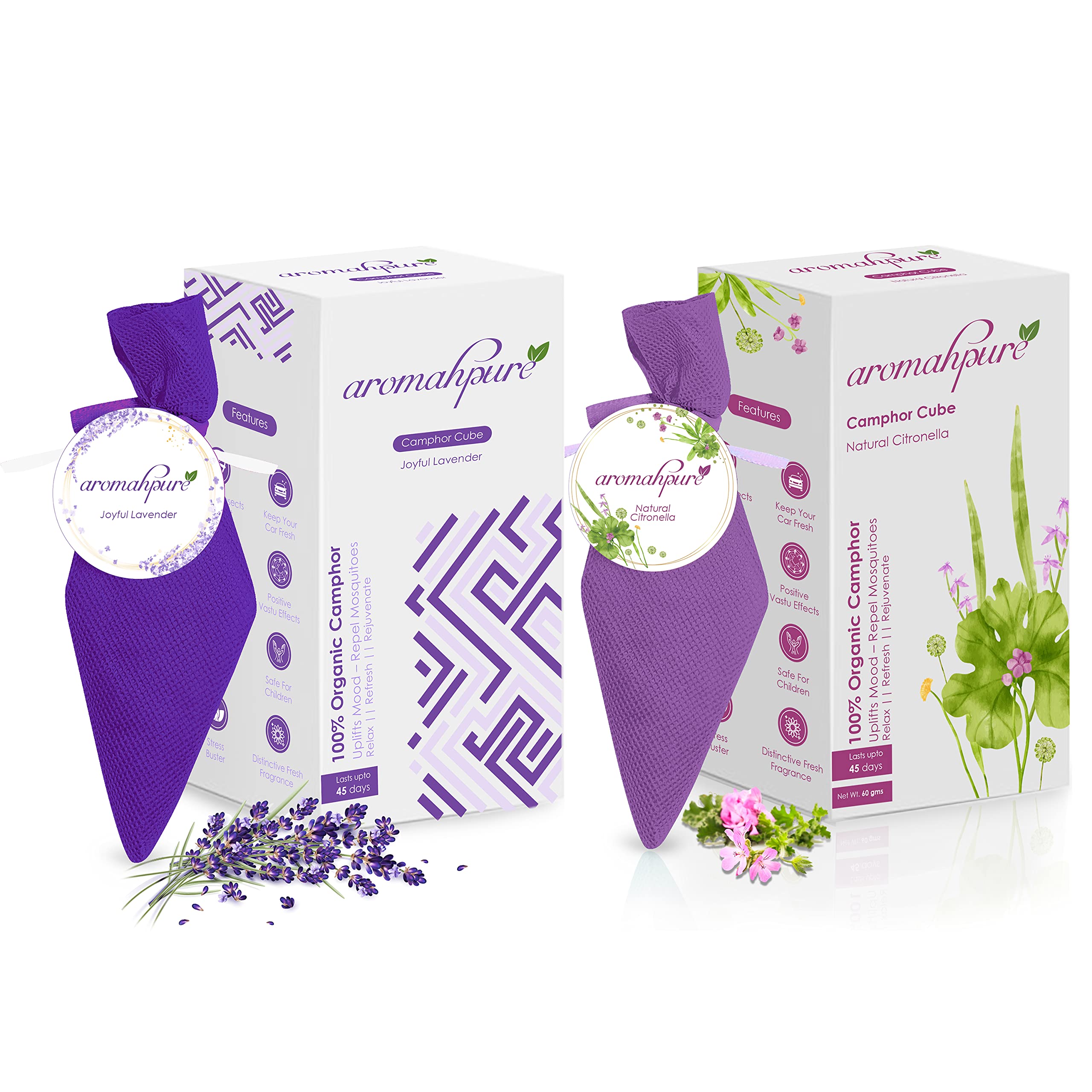 Aromahpure Camphor Cube | Pack of 2| Natural Citronella & Joyful Lavender Fragrance | 45 Days Last Long| 100% Pure & Organic Camphor Cube for Car, Room, Bathroom & Air Freshener (B0C1JRGK3F) Amazon Price History, Amazon Price Tracker