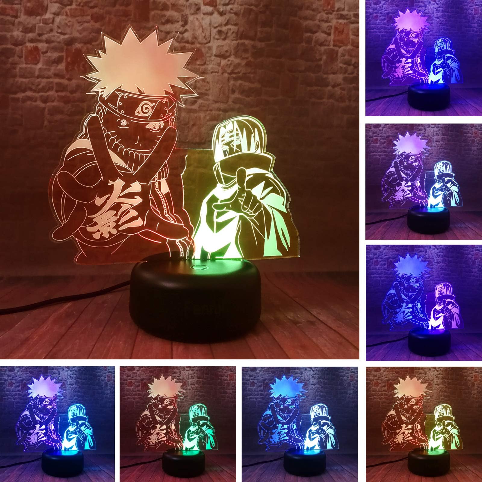 Novelty Anime Naruto Group Kakashi Minato Sasuke Obito Modelling Dual Mixed Double 7 Color Change Fans Boys Bedroom Decor Child Kids Friend Family Gifts (Naruto & Sasuke)