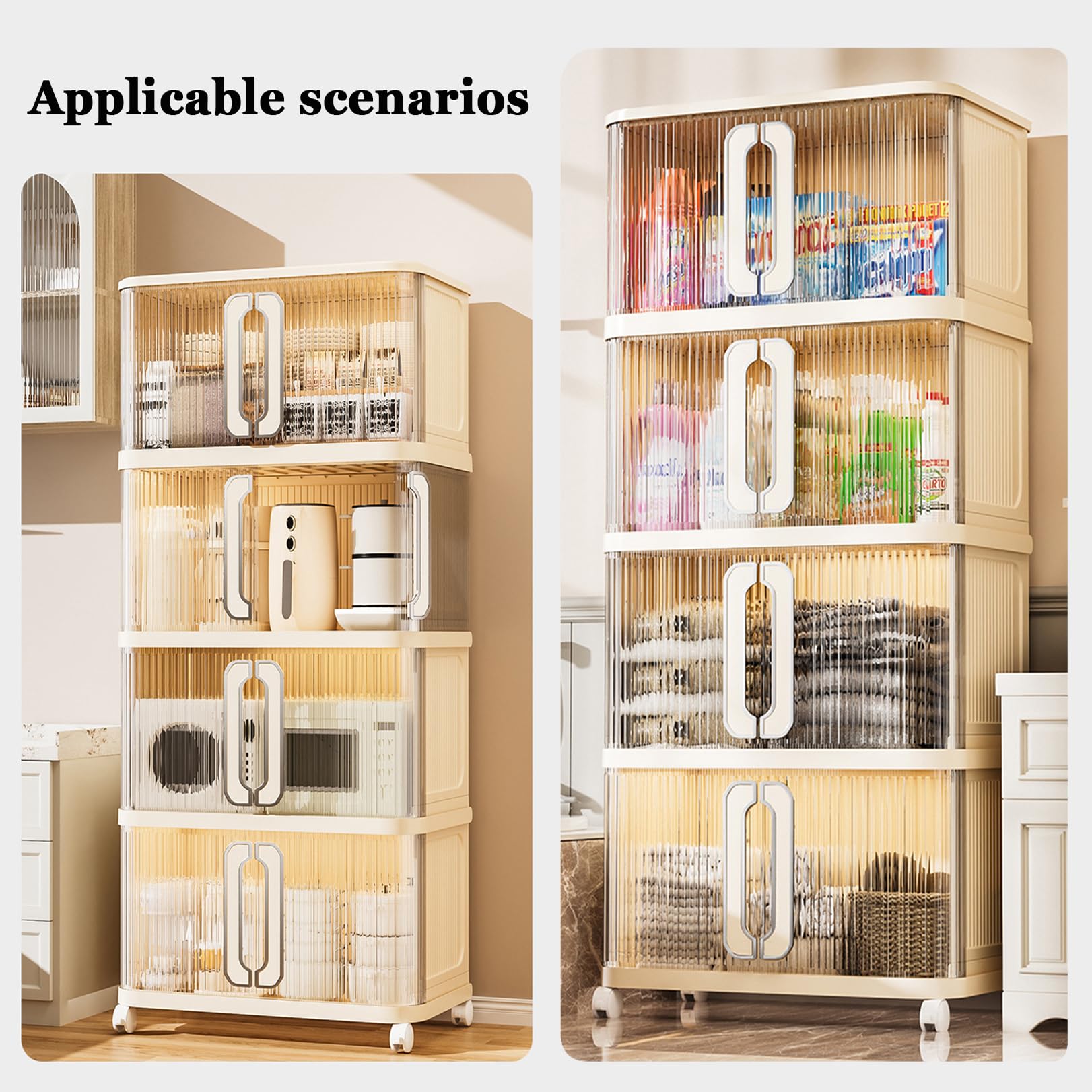 Scatole portaoggetti con coperchio, contenitori impilabili in plastica a 5 ripiani con ruote, organizer pieghevole per camera da letto, armadio, ufficio, bagno, design pieghevole