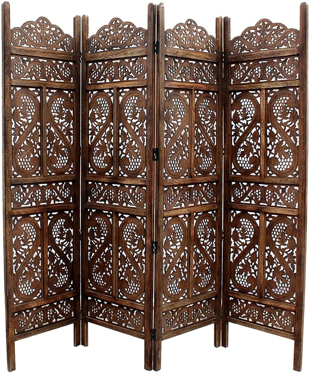Wooden Room Partition/Screen/Room Divider/Room Separator Traditional Handicrafts 6Ft (Dark Brown) (4 Panel) (4 Panel)