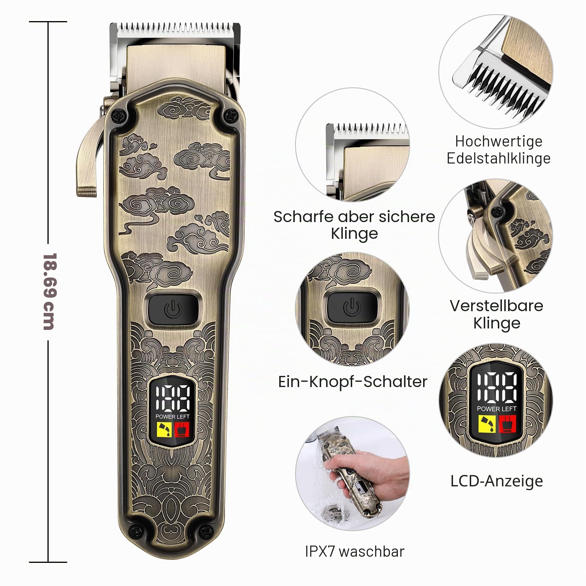 Hatteker Professionelle Haarschneidemaschine für Männer Bartschneider Schermaschine und Trimmer Set Wasserdicht T-Klinge Trimmer Schnurloses Grooming Kit Nase Körper Haarschneider Barber Clippers