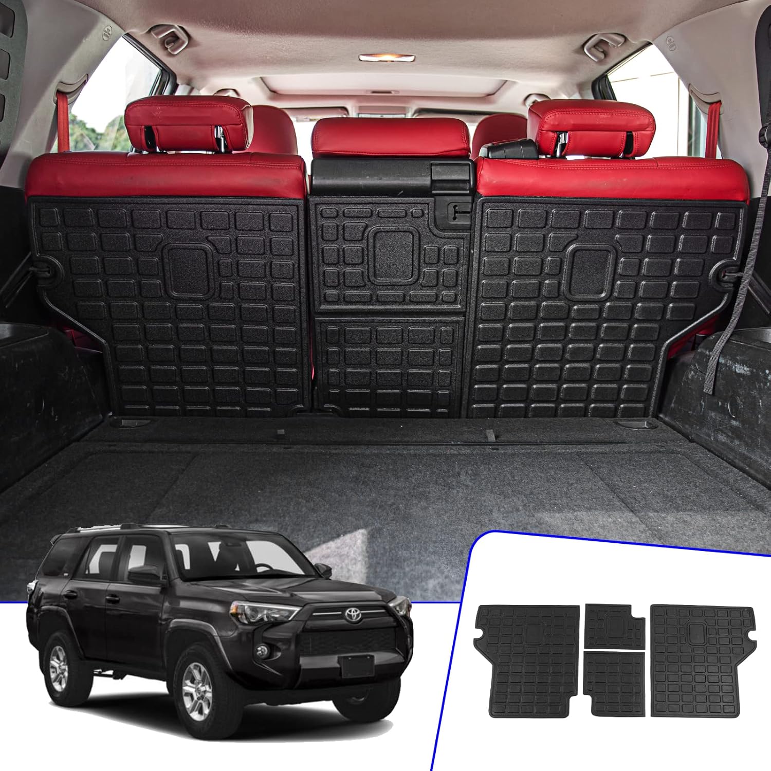 Rongtaod Cargo Mat Compatible with 2010-2024 Toyota 4Runner 5 Seats Trunk Mat Cargo Liner Back Seat Cover Protector 2023 4 Runner Accessories (Trunk Mats + Backrest Mats,Fit with Sliding Tray)