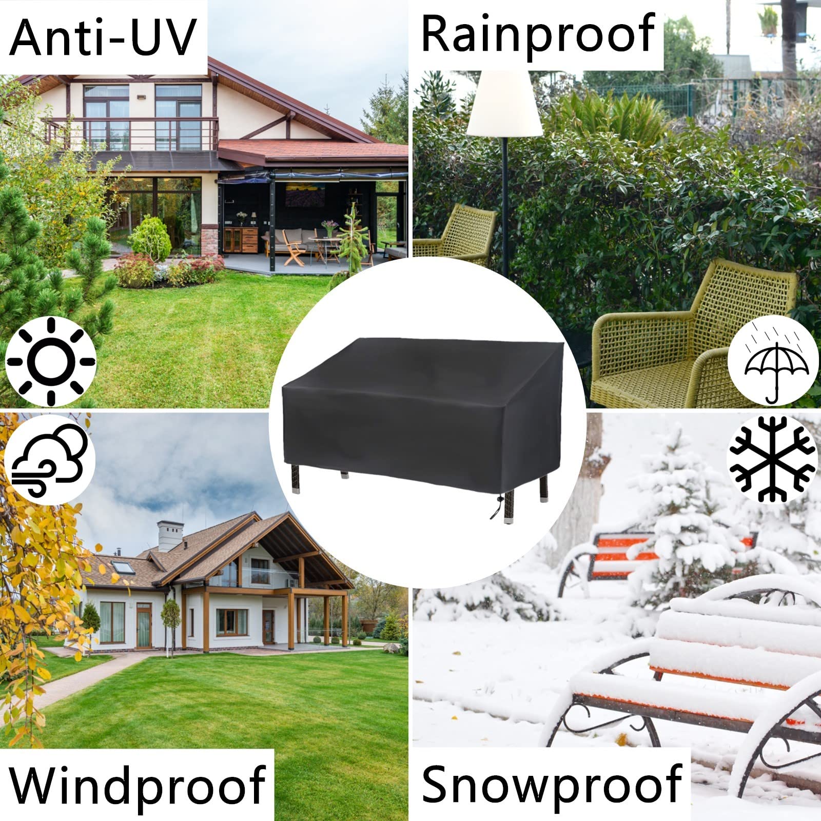 Housse De Canapé Jardin Banc 2/3/4 Places 190x66x89 Cm – Imperméable, Résistante UV & Vent, Oxford Noir Robuste