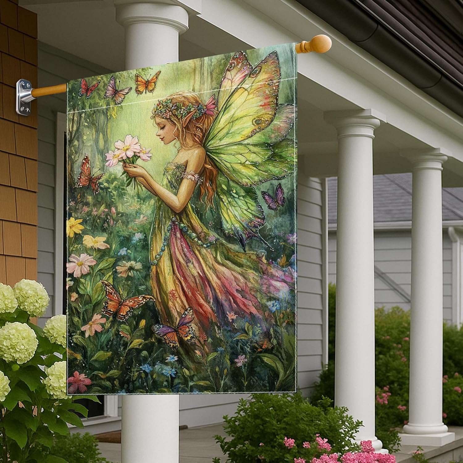Garden Flag with Fairy and Butterflies, Colorful Outdoor Decor for Spring and Summer, Double-Sided Floral Design for Lawn and Garden Decoration 28x40 Inch - Image 6