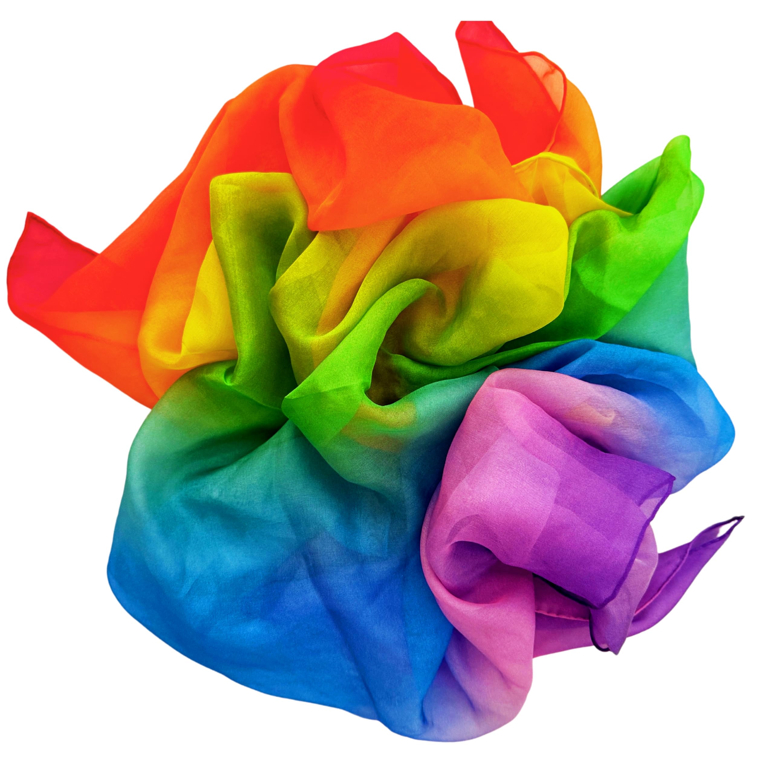 Playsilk Carré de Soie 100% Mûrier - Arc-en-Ciel - Foulard en Soie, Jeux Imaginatifs et Créatifs, Écharpes Jonglage, Foulards de Danse, Spectacle Enfants, Montessori, 90x90cm