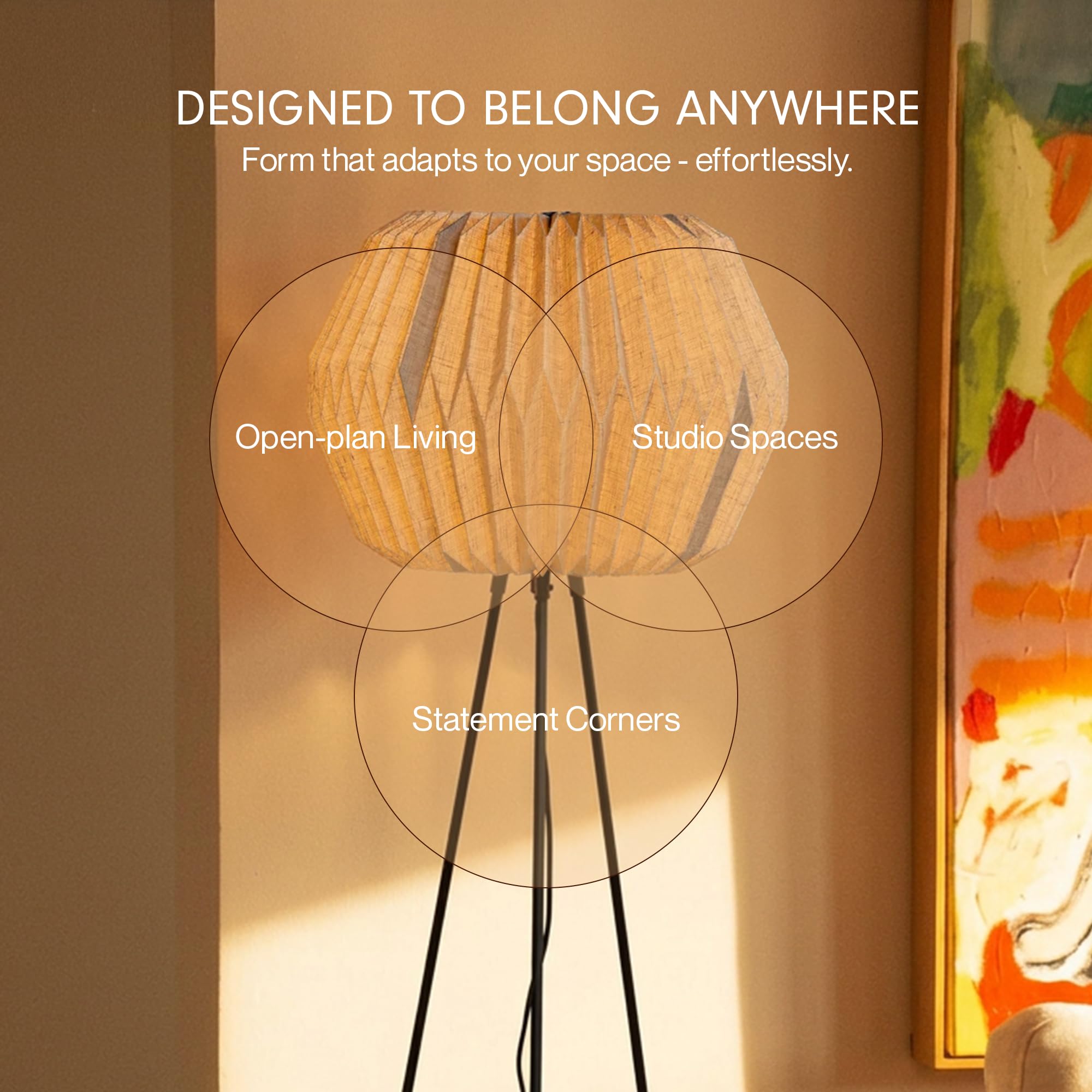FIG Living Lifo Linen Floor Lamp for Living Room Decoration, Bedroom & Home Decor | 120 cm Tall Lamp | Origami-Inspired Lampshade | Knock-Down Tripod Stand (Bulb not Included)