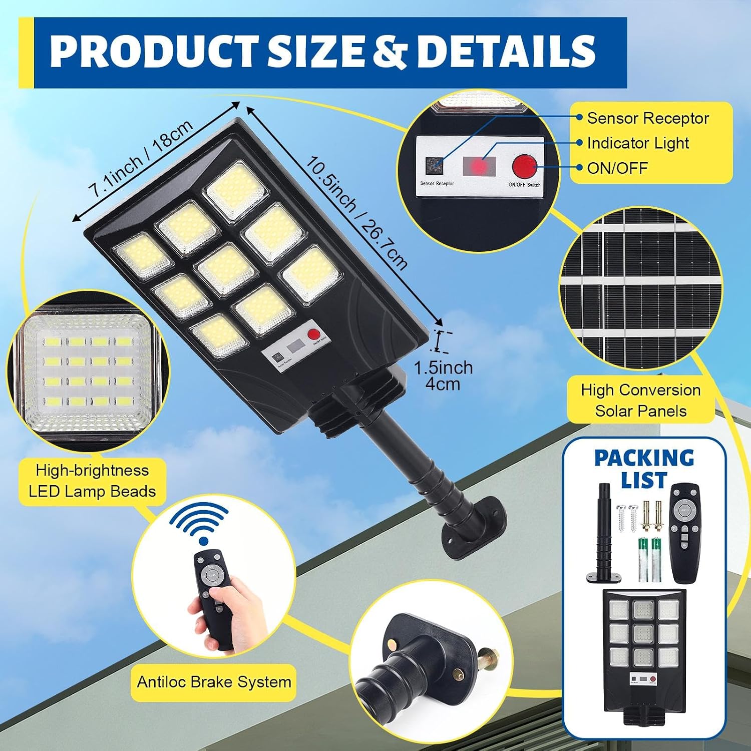 Retisee 4 Pack Solar Street Lights Outdoor Waterproof IP 65 240° Wide Angle Solar Streetlights Outdoor Pole Lights with Motion Sensor Remote Dusk to Dawn Control for Garage, Yard, Driveway Pathway
