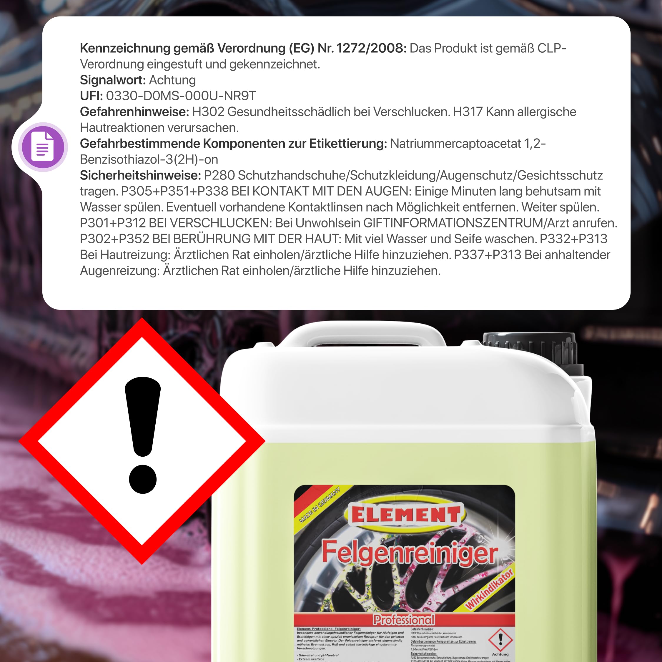 Element Felgenreiniger zur Felgenpflege | 10 Liter | Professioneller Felgenreiniger | effiziente & säurefreie Reinigung für Leichtmetall & Stahlfelgen | Wirkindikator | pH-neutral und säurefrei |