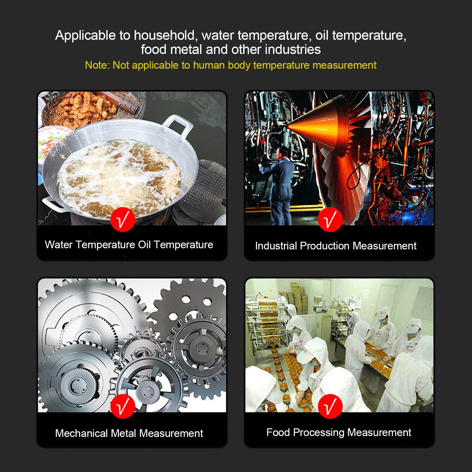 Pilipane Termómetro Infrarrojo Digital con Alarma De Luz Y Sonido, Pantalla LCD A Color, Medición De Temperatura Sin Contacto para Uso Industrial Y De Cocina