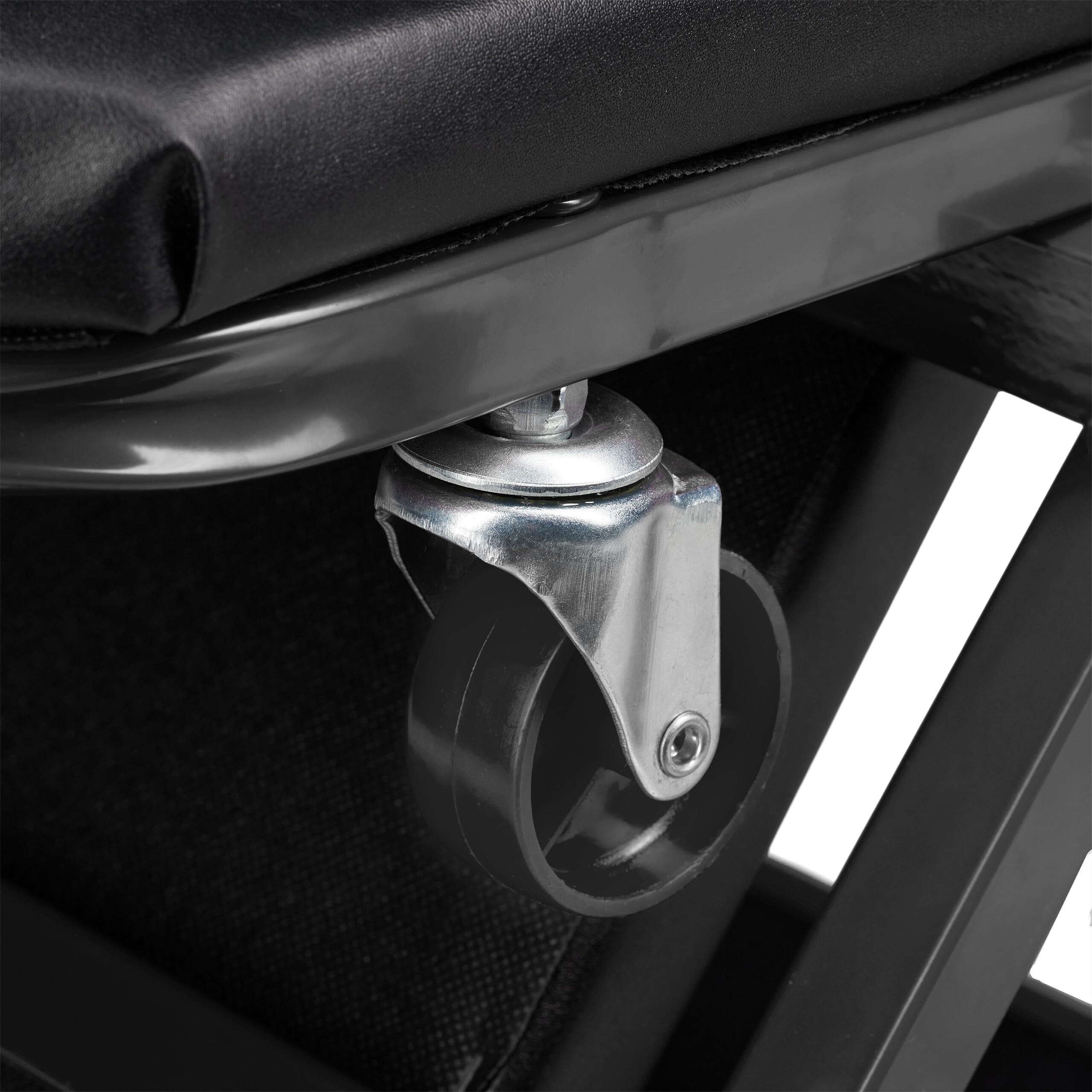 Relaxdays Camilla de Mecánico con Ruedas, Resiste 150 kg, Taburete Taller 2 en 1, Plegable, Giro 360º, para Coche, Negro