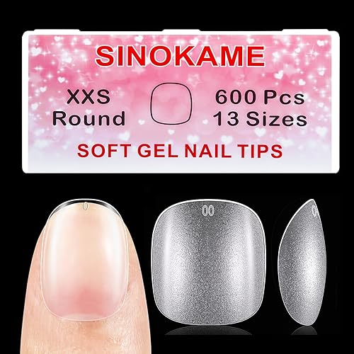 SINOKAME - 600 puntas de uñas redondas extra cortas, pregrabadas, tamaño pequeño y pequeño, tamaño XXS redondo, ovalado, cobertura completa, uñas de