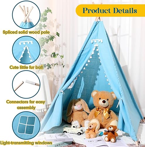 Miniatura 4 de Paquete de 3 tiendas de campaña tipi para niños, niñas, fiestas de pijamas, tiendas de campaña para interiores y exteriores, juegos de casa de