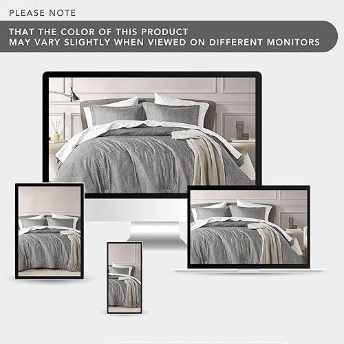 Miniatura 4 de Juego de edredón gris de 3 piezas, suave estampado de cambray de lujo, para todas las estaciones, ligero y transpirable, incluye 1 edredón y 2