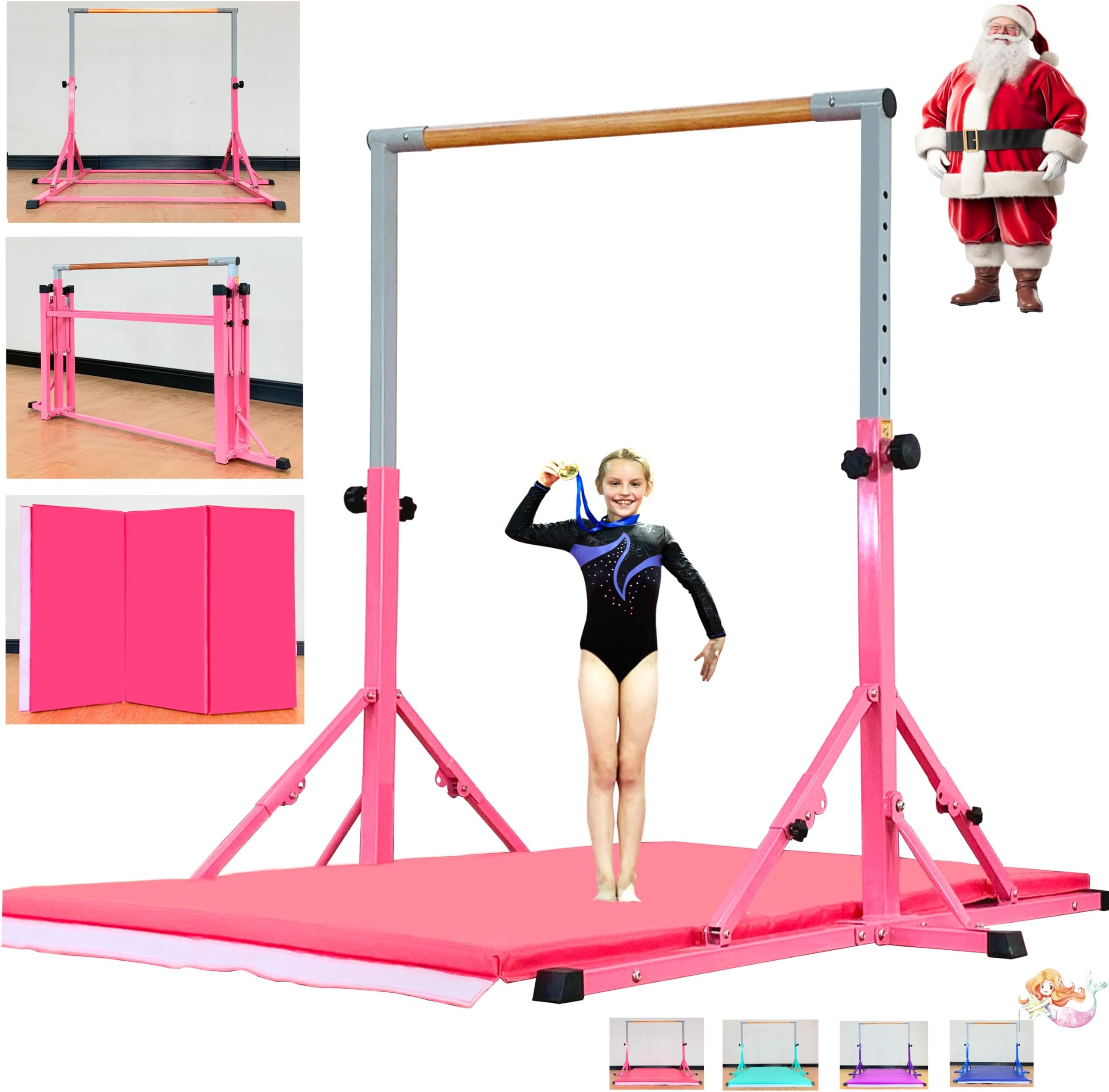 MARFULA Foldable Gymnastic Bar with Mat for Kids Ages 3-20, 350 lbs Weight Capacity, Gymnastic Kip Bar Horizontal Bar for Gymnast, Gymnastic Training Equipment for Home and Gymnastic Center Use