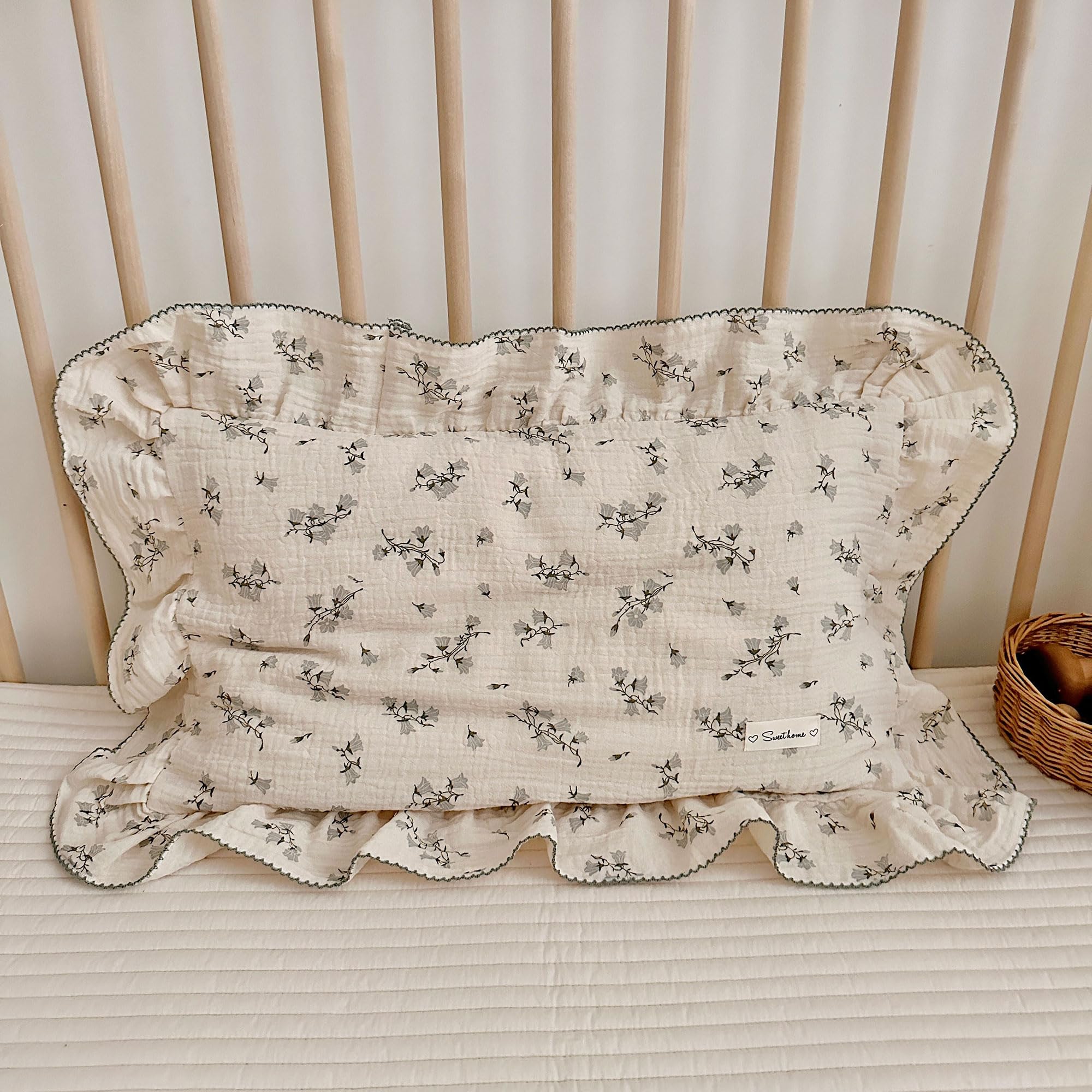 AOJIM Floral Print Cotton Muslin Toddler Pillowcase, Super Soft Kids Pillowcase for Boys and Girls, Machine Washable Nursery Pillowcases Durable Baby Bed Pillowcase 1 Piece, 28"x18" — image 1