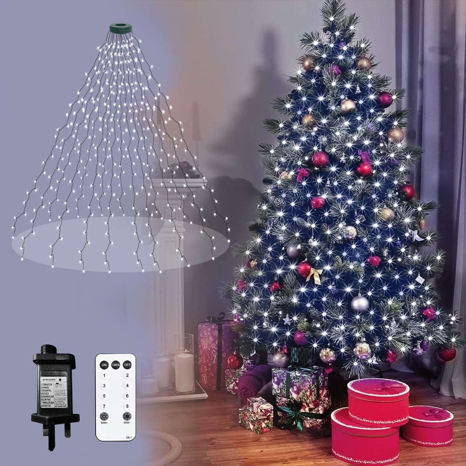 Neonawall Christmas Tree Lights 2m 400 LED String Plug in Fairy Lights Mains Powered Xmas Decorations 16 Strands 8 Modes Remote Waterproof for Indoor Outdoor Decoration
