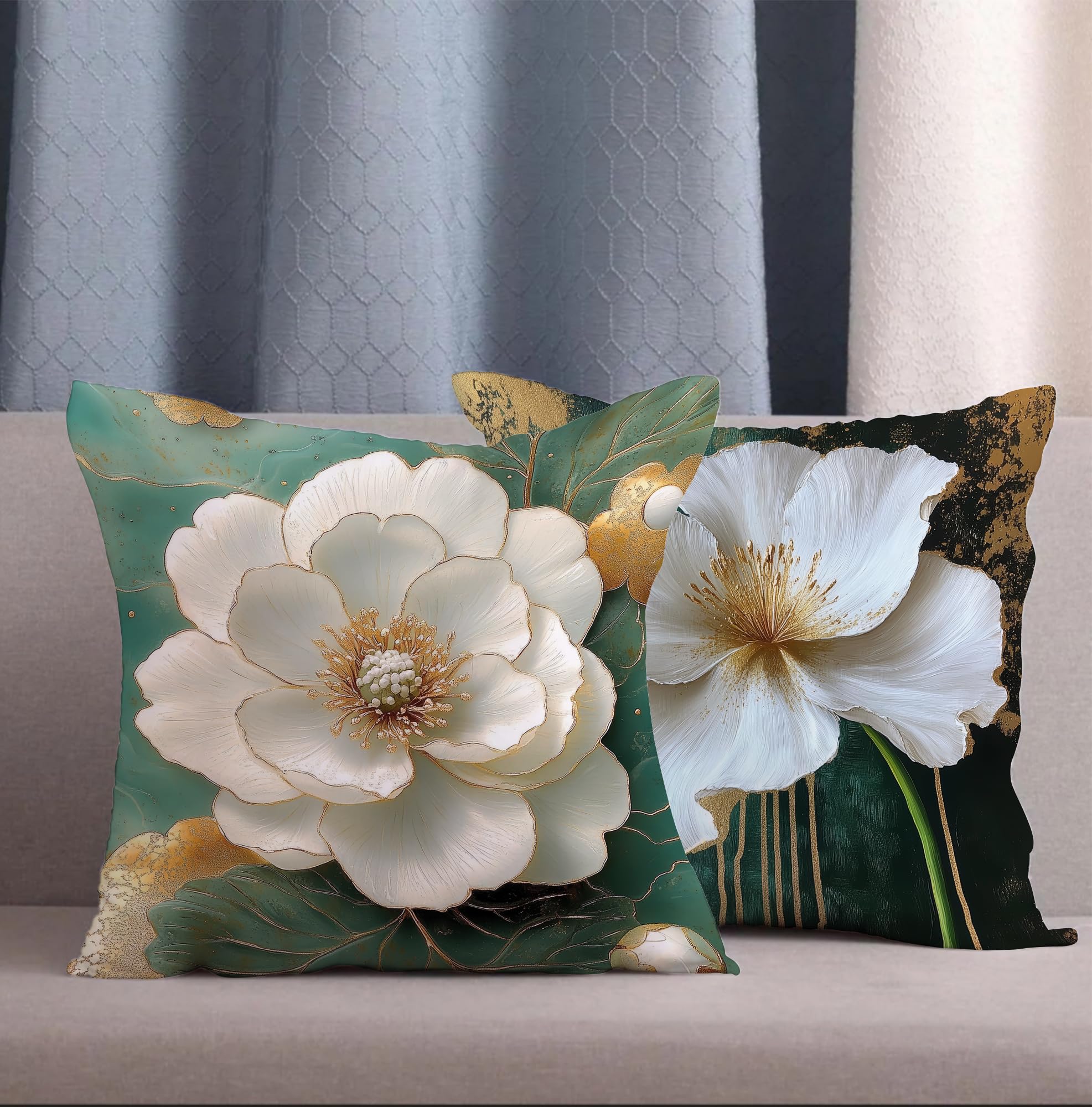 SCPmarts Flower Printed Cushion Cover Home Decorative Covers for Sofa Soft Solid Square Throw Pillow Cushion Covers Satin Set of 2 Cushion Covers Size 16 x 16 Inch (Theme 13)-image-33
