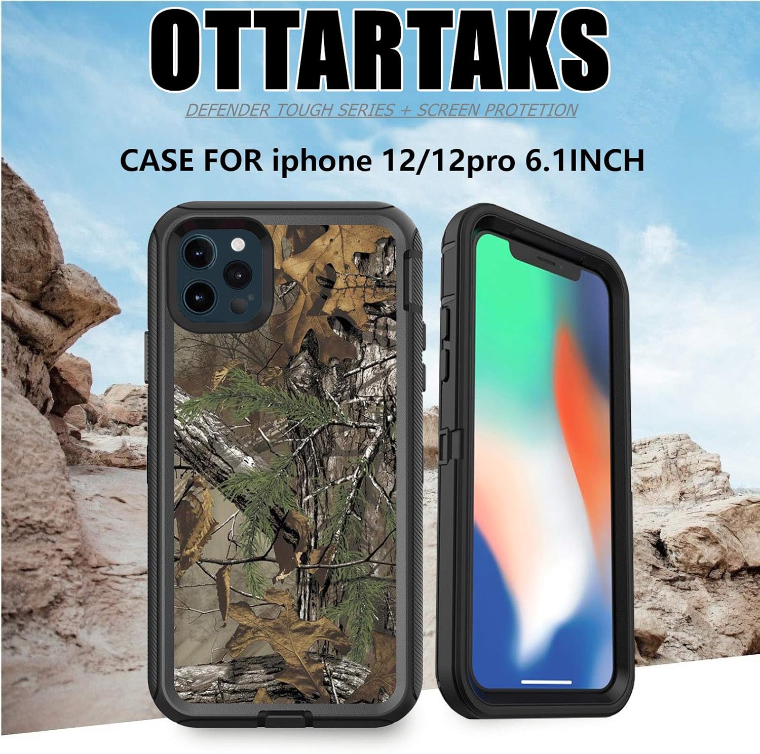 Compatible for iPhone 12 Case iPhone 12 Pro Case with Screen Protector,3-Layer Full Body Shockproof Rugged Heavy Duty Camo Protective Case for Men Boys, Camouflage - Image 7