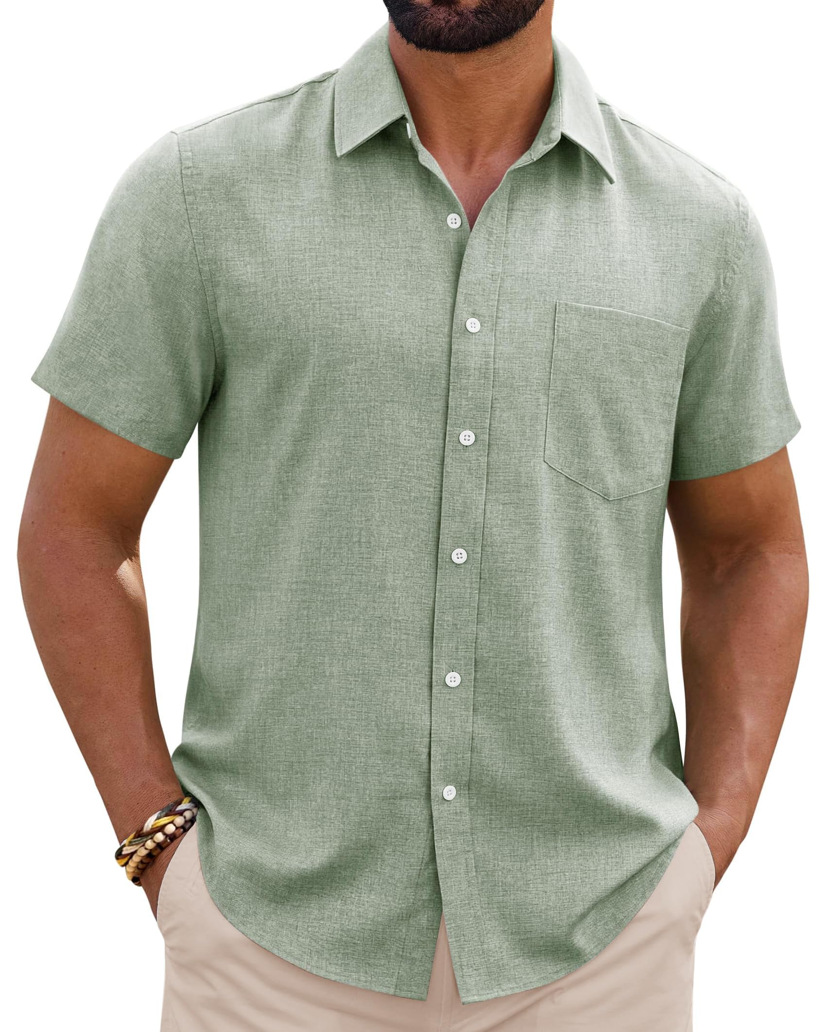 siliteelon Leinenhemd Herren Kurzarm Regular Fit Sommerhemd Freizeithemden Leicht Luftig Outdoor Strand Leinen Shirt