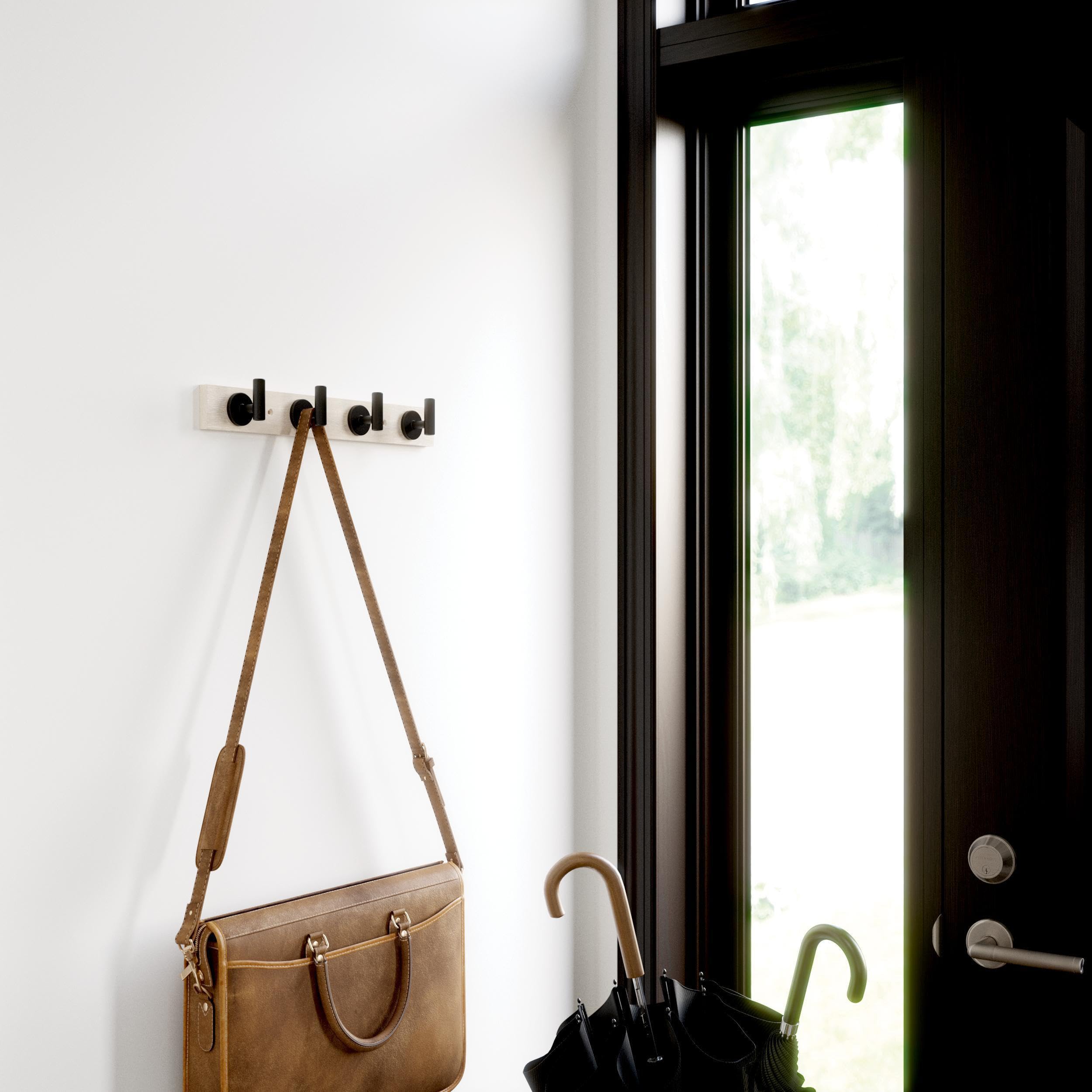 Franklin Brass Wandgarderobe – Geometrisches Design, 5 Haken, Weißer Eiche-Look