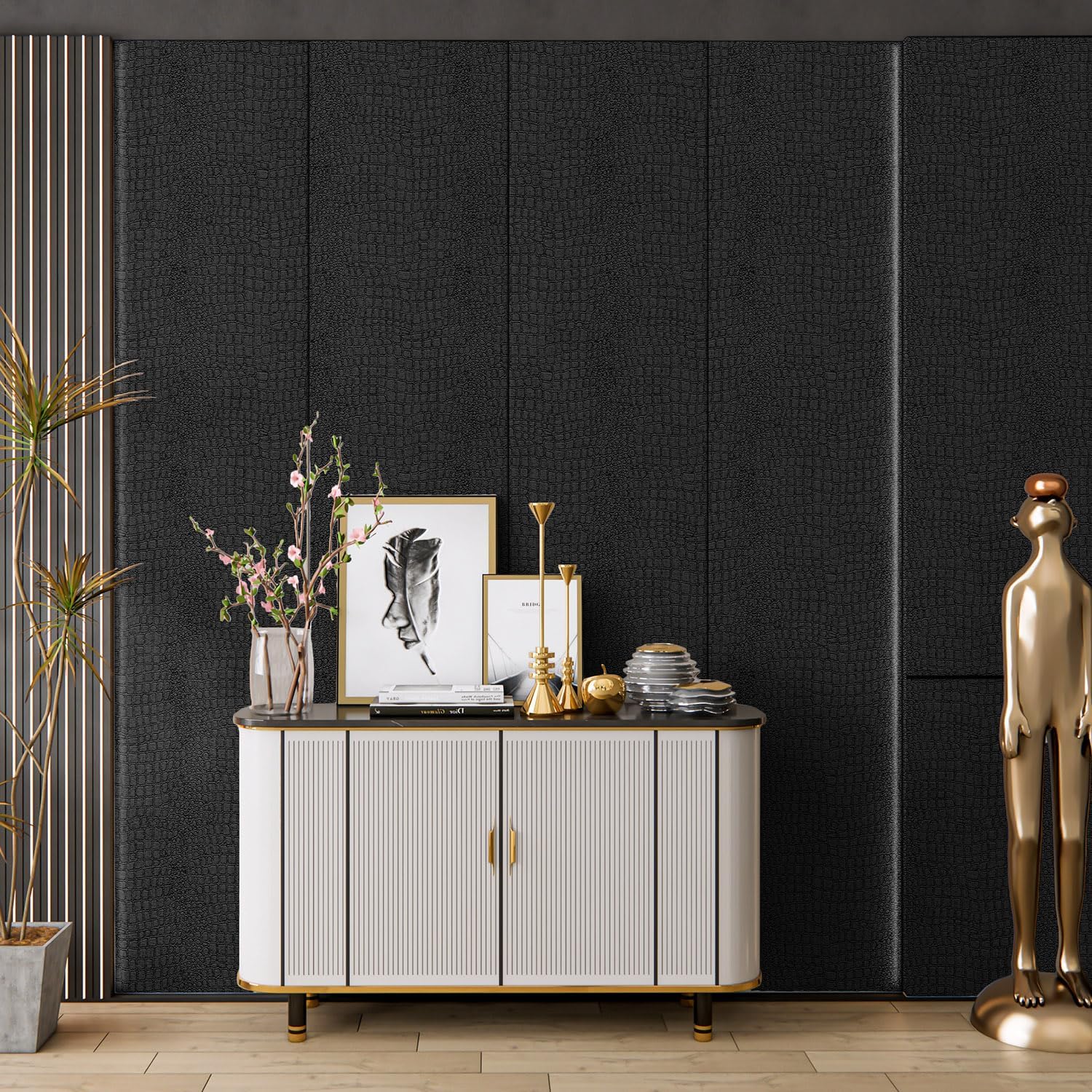 Crocodile Wallpaper Peel and Stick Textured Black Contact Paper Stick on Self Adhesive Removable for Bedroom Bathroom Table Cabinets, 16 x 118 inch