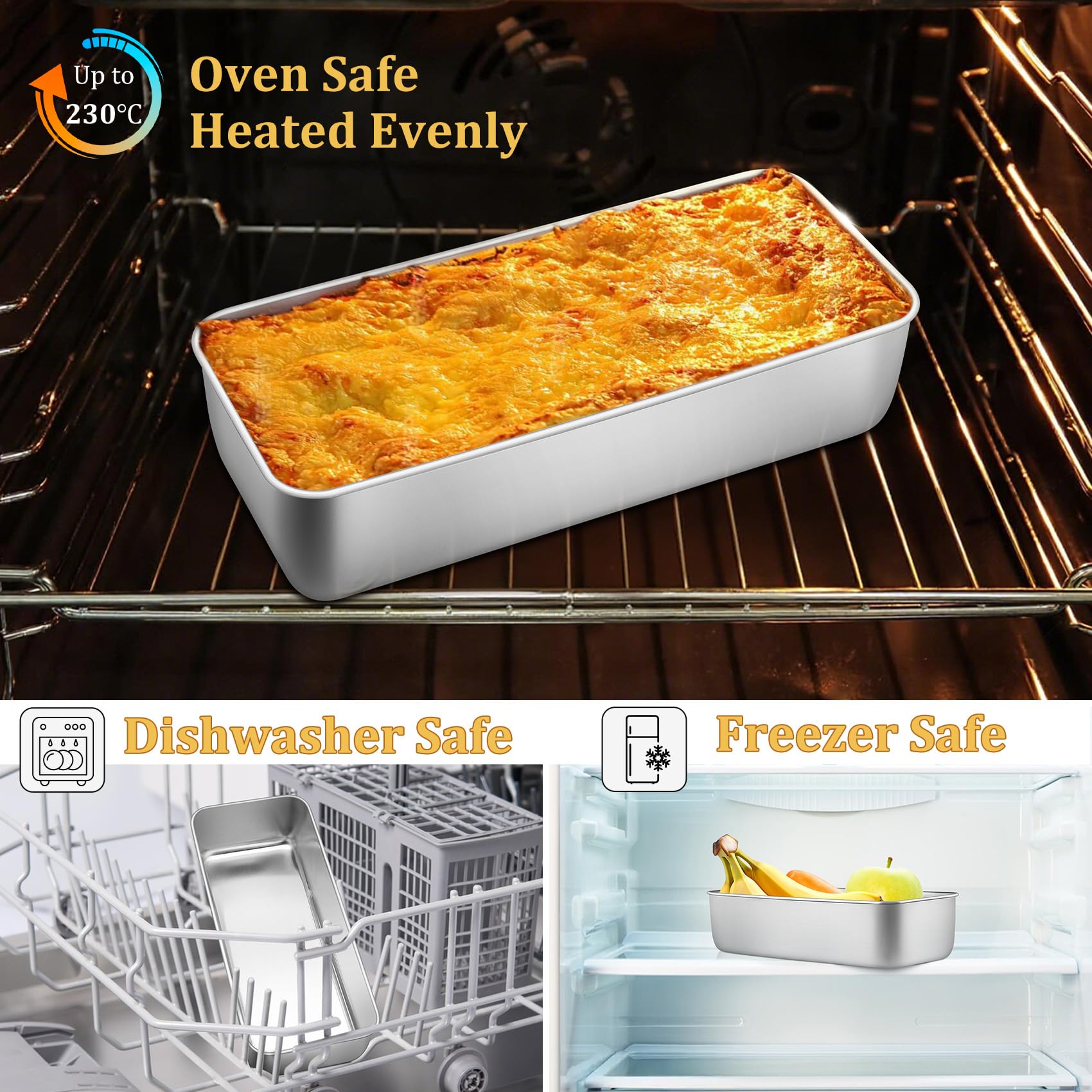 Onader 3lb Loaf Tin, Stainless Steel Large Bread Loaf Pan for Baking Banana Bread Meat Loaf, Lasagna and Cake - Image 4