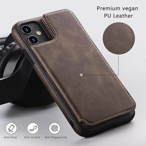 Miniatura 4 de Funda tipo cartera con tarjetero de cuero de lujo para iPhone 11, ranuras para tarjetas, doble cierre magnético, a prueba de golpes, 6.1 pulgadas