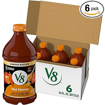 V8 Hot Honey 100% Vegetable Juice, 46 fl oz Bottle (6 Pack)