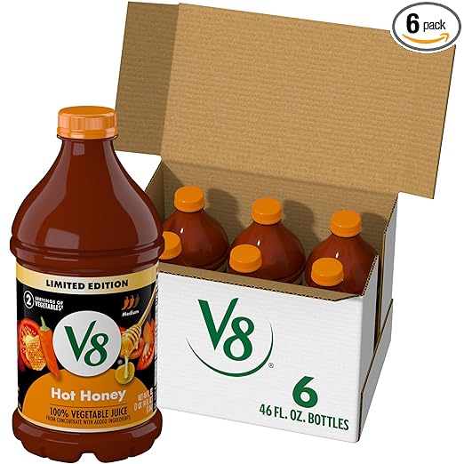 V8 Hot Honey 100% Vegetable Juice, 46 fl oz Bottle (6 Pack)