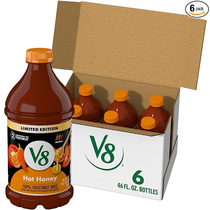 V8 Hot Honey 100% Vegetable Juice, 46 fl oz Bottle (6 Pack)