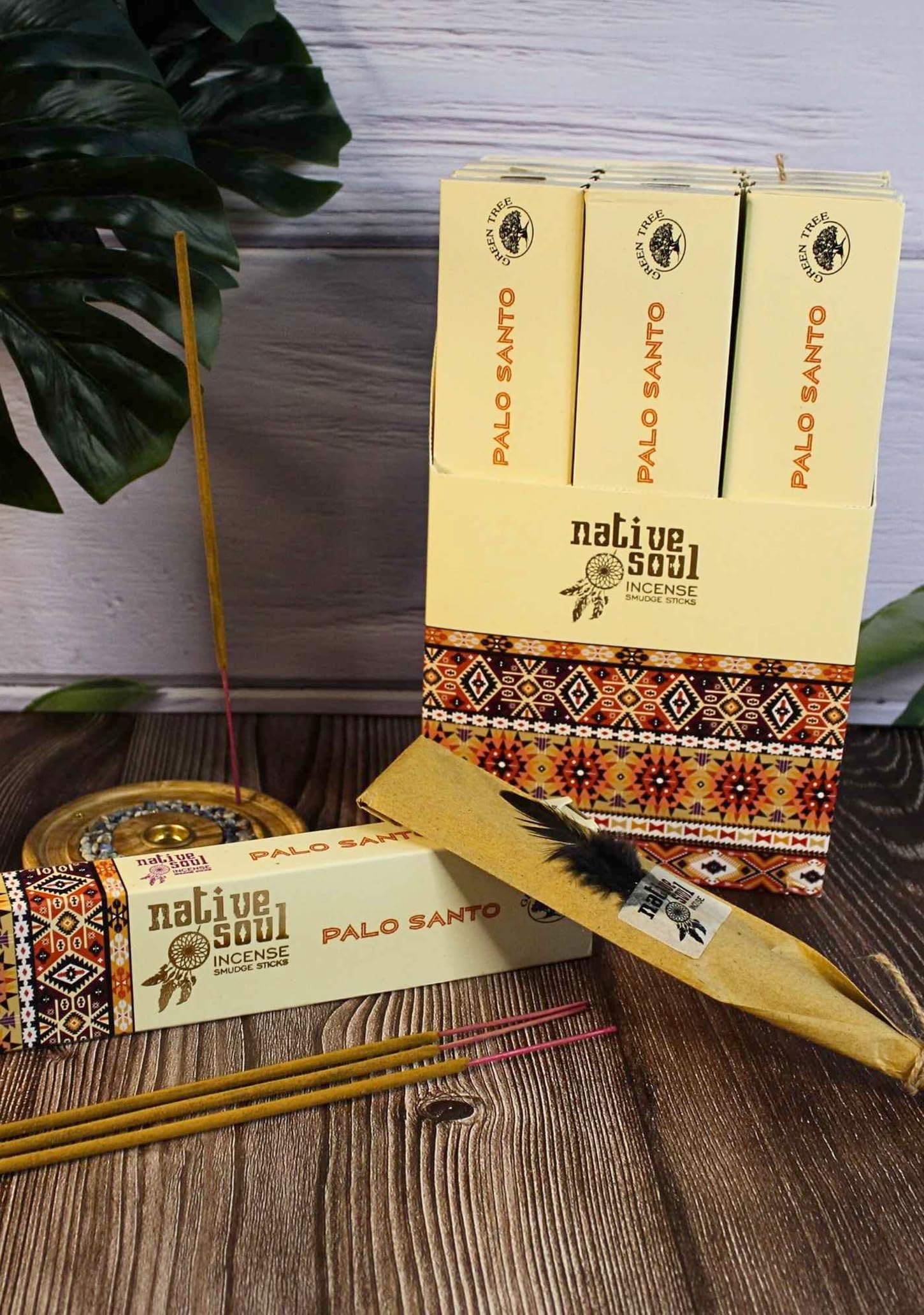 Native Soul Palo Santo Incense Sticks – 3 x Packs – Hand-Rolled Smudge Sticks with JRose Burner – Cleansing, Meditation, Relaxation – Natural Fragrance by Green Tree