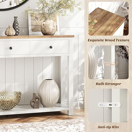 Miniatura 7 de Homieasy Mesa consola de granja con 2 cajones, mesa de sofá pequeña de 32 pulgadas con estante de almacenamiento para sala de estar, detrás del