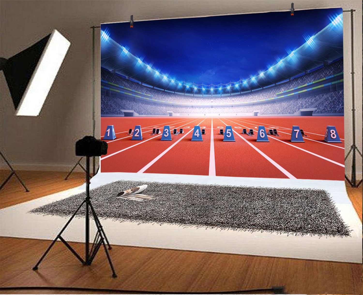 Photo 1 of Athletics Sport Photography Backdrops - Photo Background - Yeele 10x8ft Stadium Athletic Race Track Backdrop Pictures Athlete Boy Children Photo Booth Shooting Family Photographic Studio Props