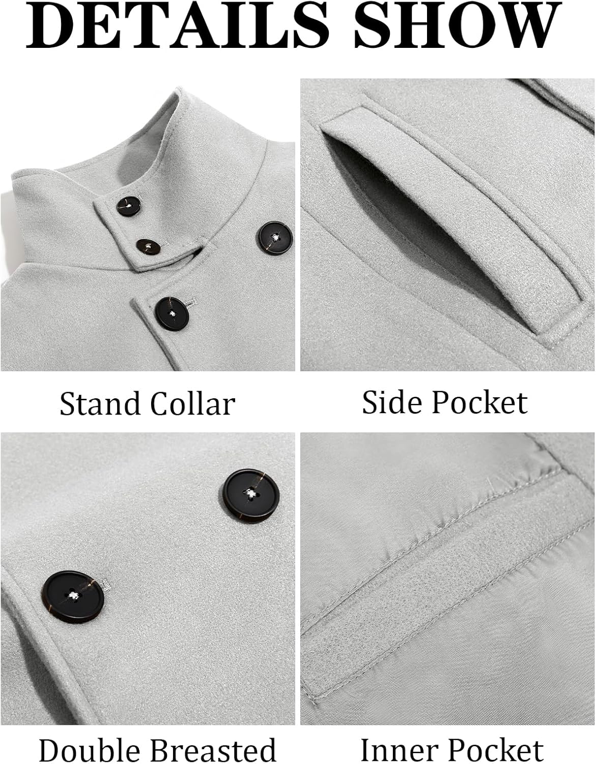 Runcati Mens Mid Long Trench Coat Winter Double Breasted Pea Coat Casual Business Warm Overcoat - Image 5