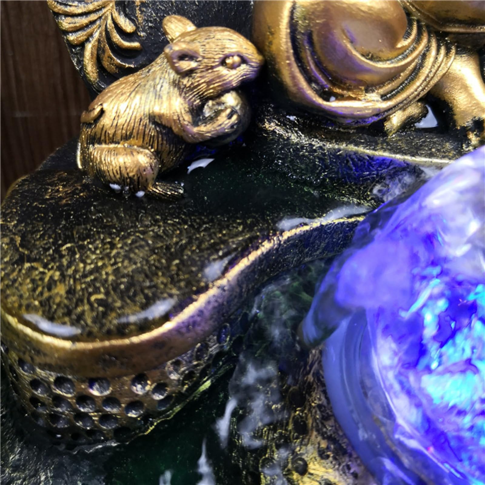 Fontaine Ganesh élégante - Fontaine d'intérieur et d'extérieur avec boule de cristal LED - Design en résine résistante aux UV et à la pluie