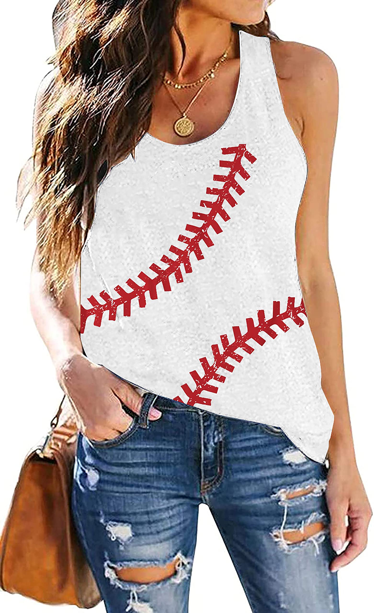 Baseball Tanks Top Women Love Baseball Graphic Racerback Casual Sleeveless Baseball Match Gifts Shirt