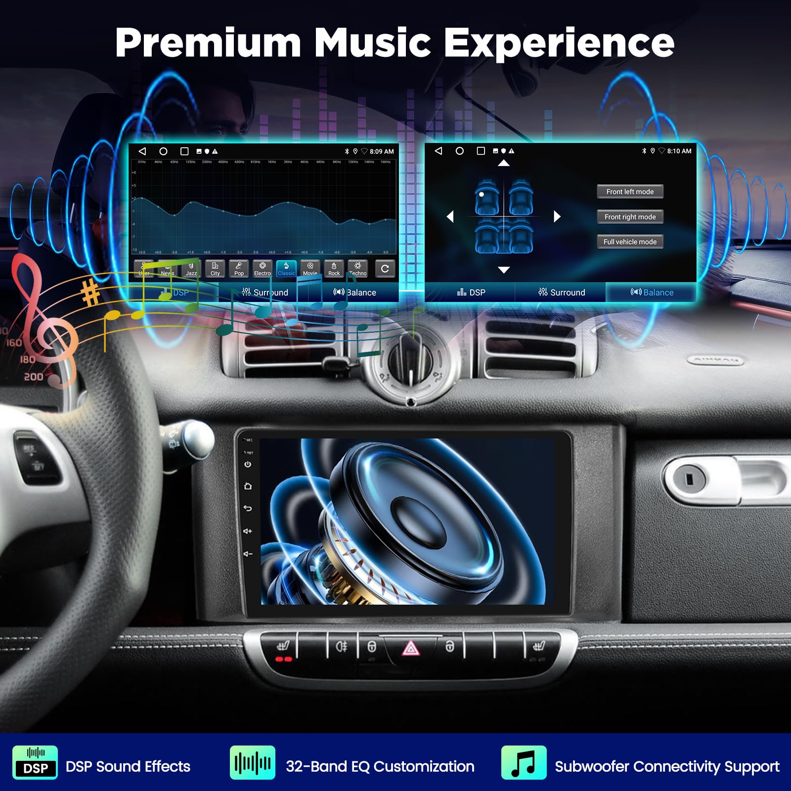 Autoradio Android per Mercedes Benz Smart Fortwo 2011-2015, 2+64G Stereo 9 Pollici con Wireless CarPlay & Android Auto, Navigatore GPS WiFi, Audio DSP, Supporto Telecamera Retromarcia AHD
