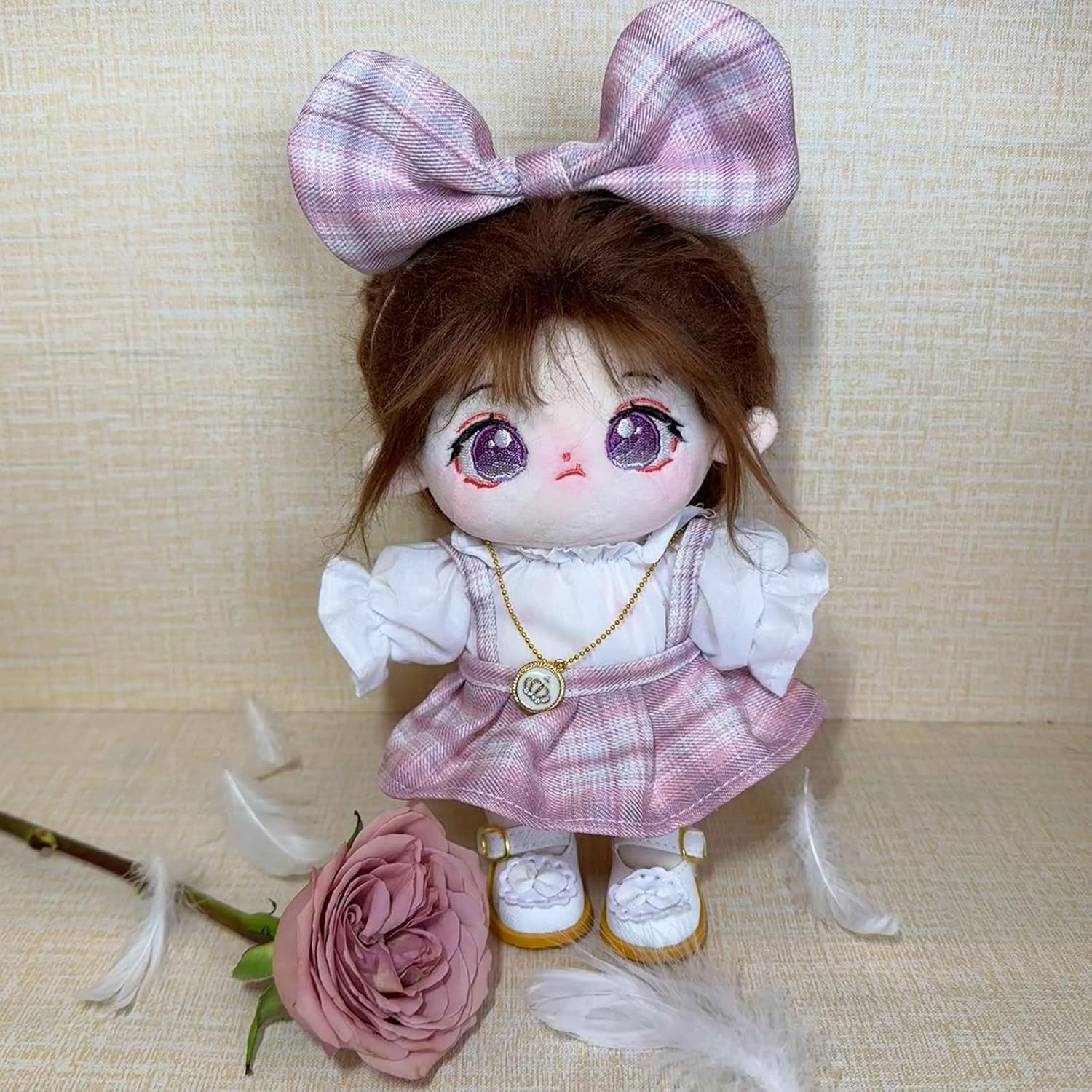 CALEMBOU Plush Doll Clothes Set, Cute JK Uniform Set, Doll Dress Shirt Bow Necklace Shoes 5Pcs Outfits for 20cm/8 inch Soft Dolls Stuffed Animals (Pink Clothes set-20cm/8)