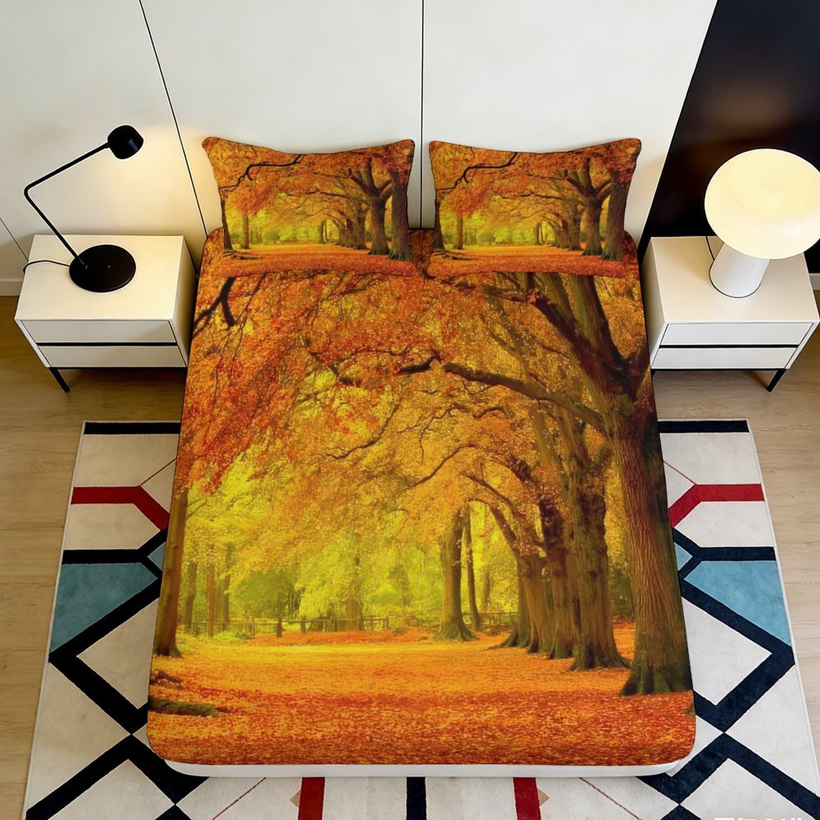 Pnayamiorkfel Style-10 3D Printed Autumn Forest Fitted Sheet Microfiber Soft Orange Yellow Leaves Bed Cover For Bedroom Decor 90X200x25cm