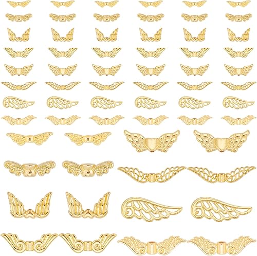 PH PandaHall 160 dijes de ala de ángel de 8 estilos, cuentas espaciadoras de alas de aleación de estilo tibetano para aretes, pulseras, colgantes,