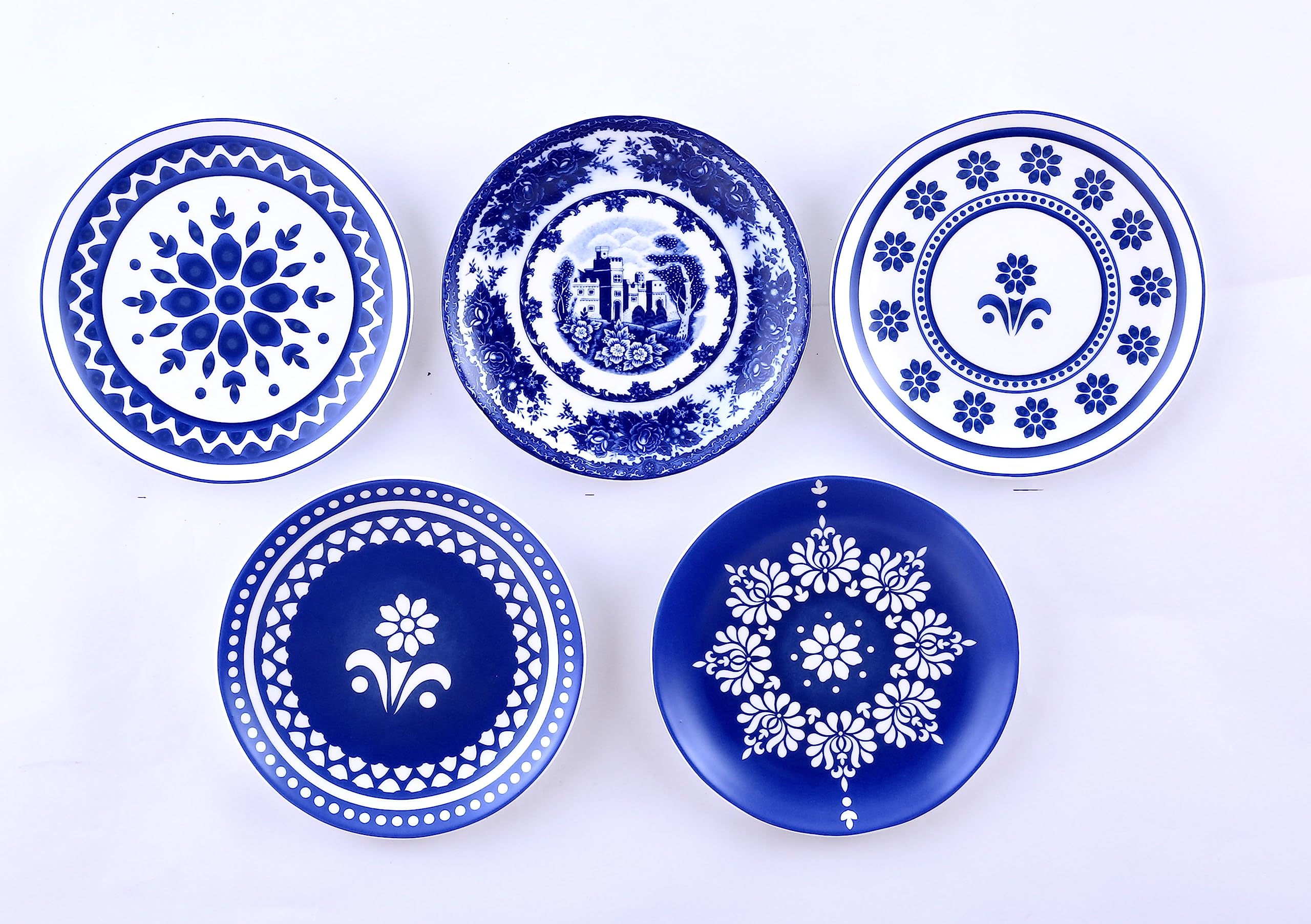REAL ART Wall Hanging Ceramic Plates 7"-5 pcs Set Gift Packing Blue Pottery