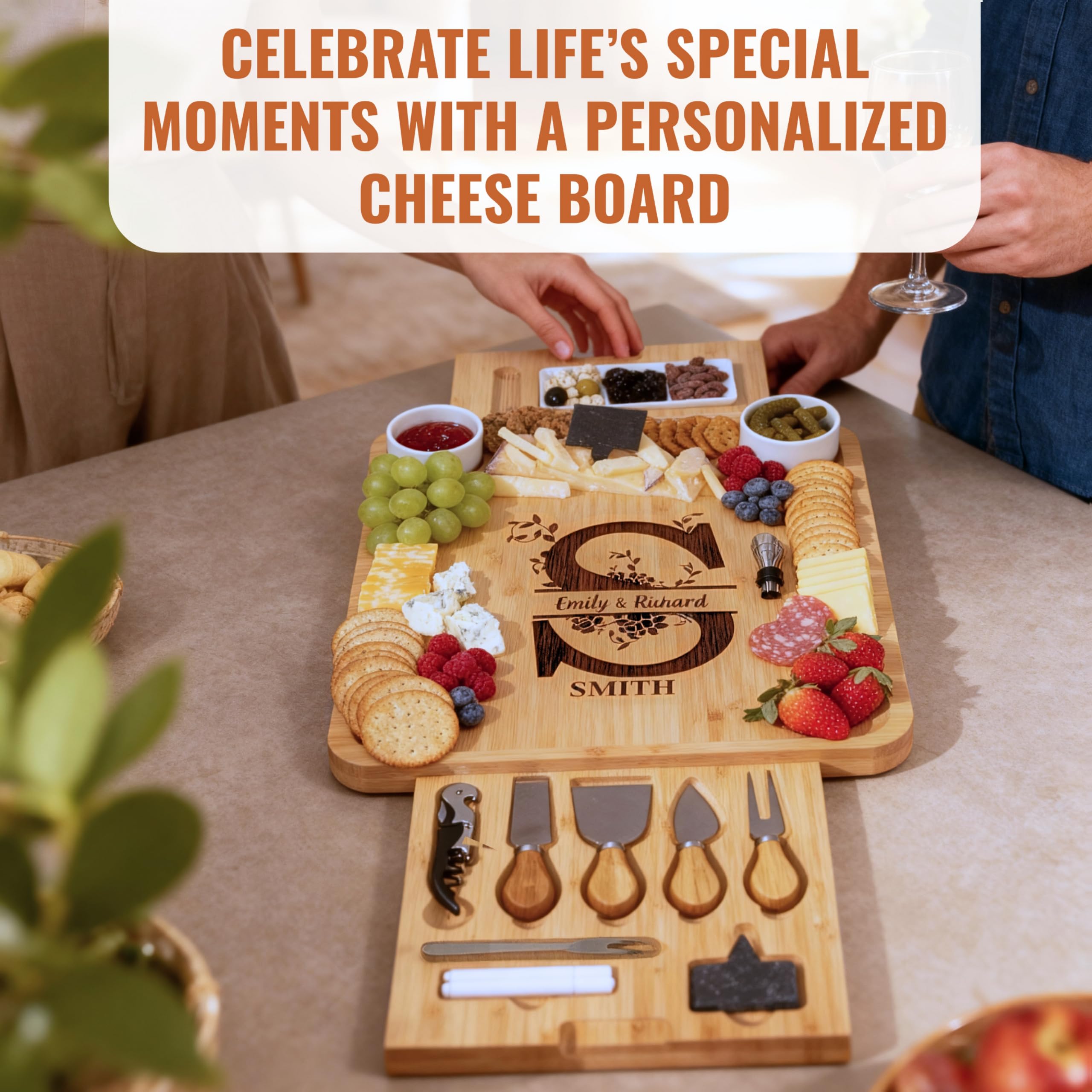 Personalized Charcuterie Board, Bamboo Cheese Board, Wedding Gifts, Housewarming Gift, Birthday Gifts for Women or Men, Custom Engraved Serving Platter by Yewbee