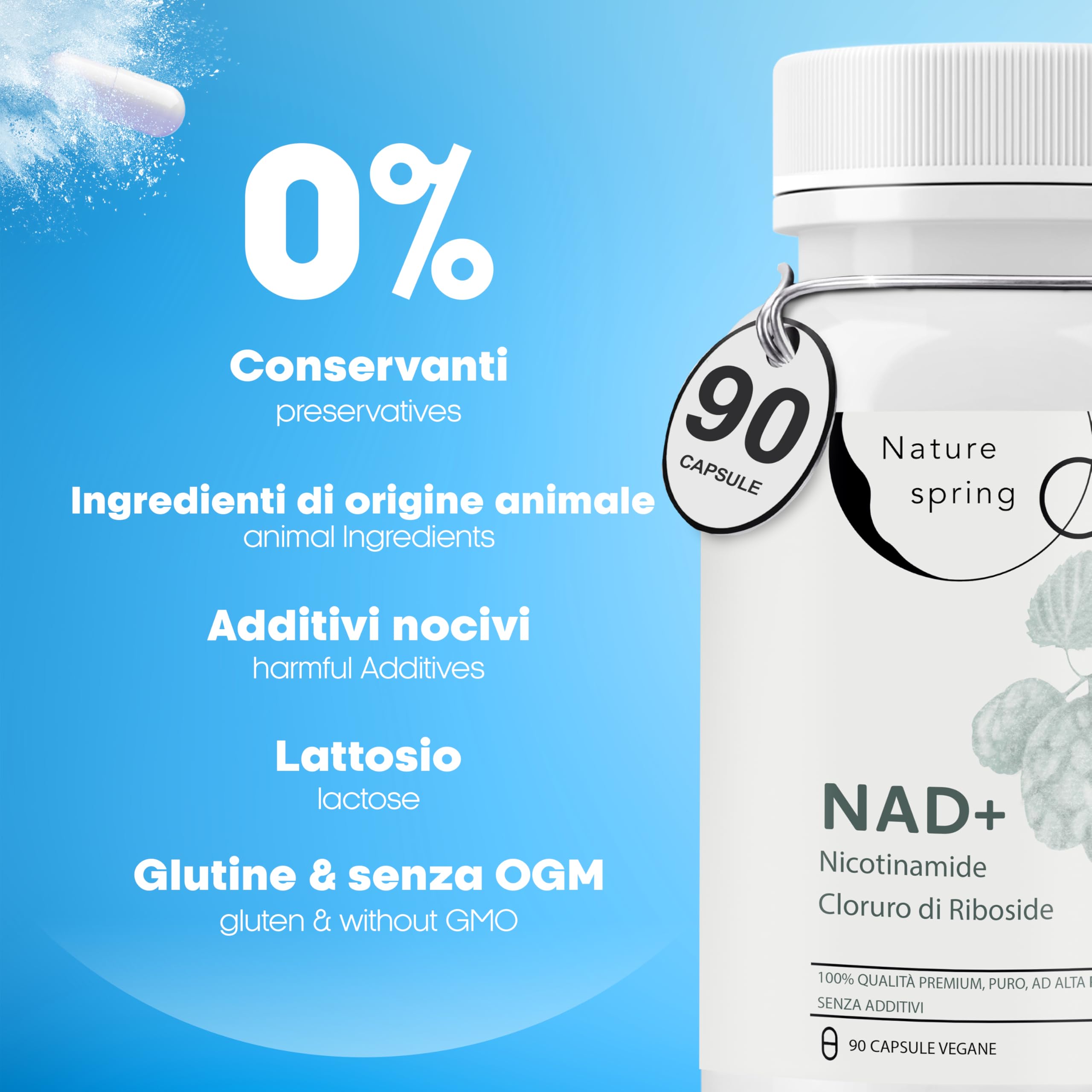 Nad Integratore Nicotinamide Riboside 300 mg - 90 Capsule per 3 Mesi - Testato in Laboratorio in Germania - Potente Supporto di NAD e NAD+ per un Benessere Ottimale