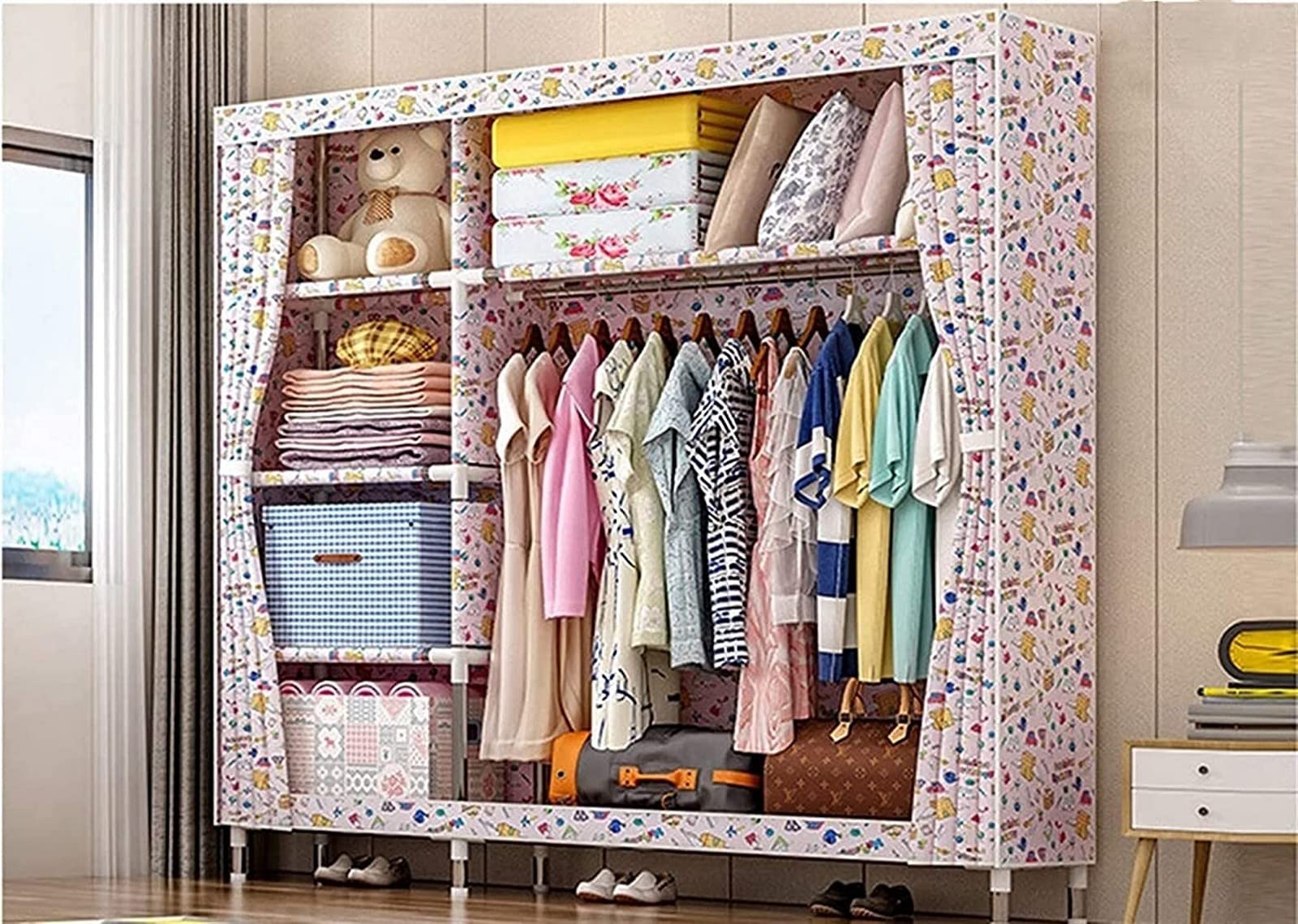 Armoire portative en tissu pour chambre à coucher avec cadre en acier