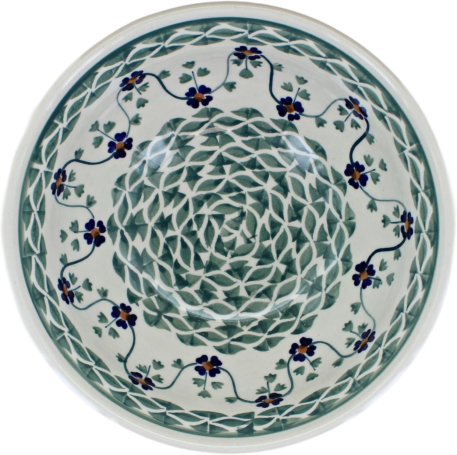 Blue Rose Polish Pottery - Green Sage Floral Cereal/Soup Bowl - 6.5" Diameter - Great Bowl for Everyday Dinnerware, Casual Dinnerware, or Formal Dining