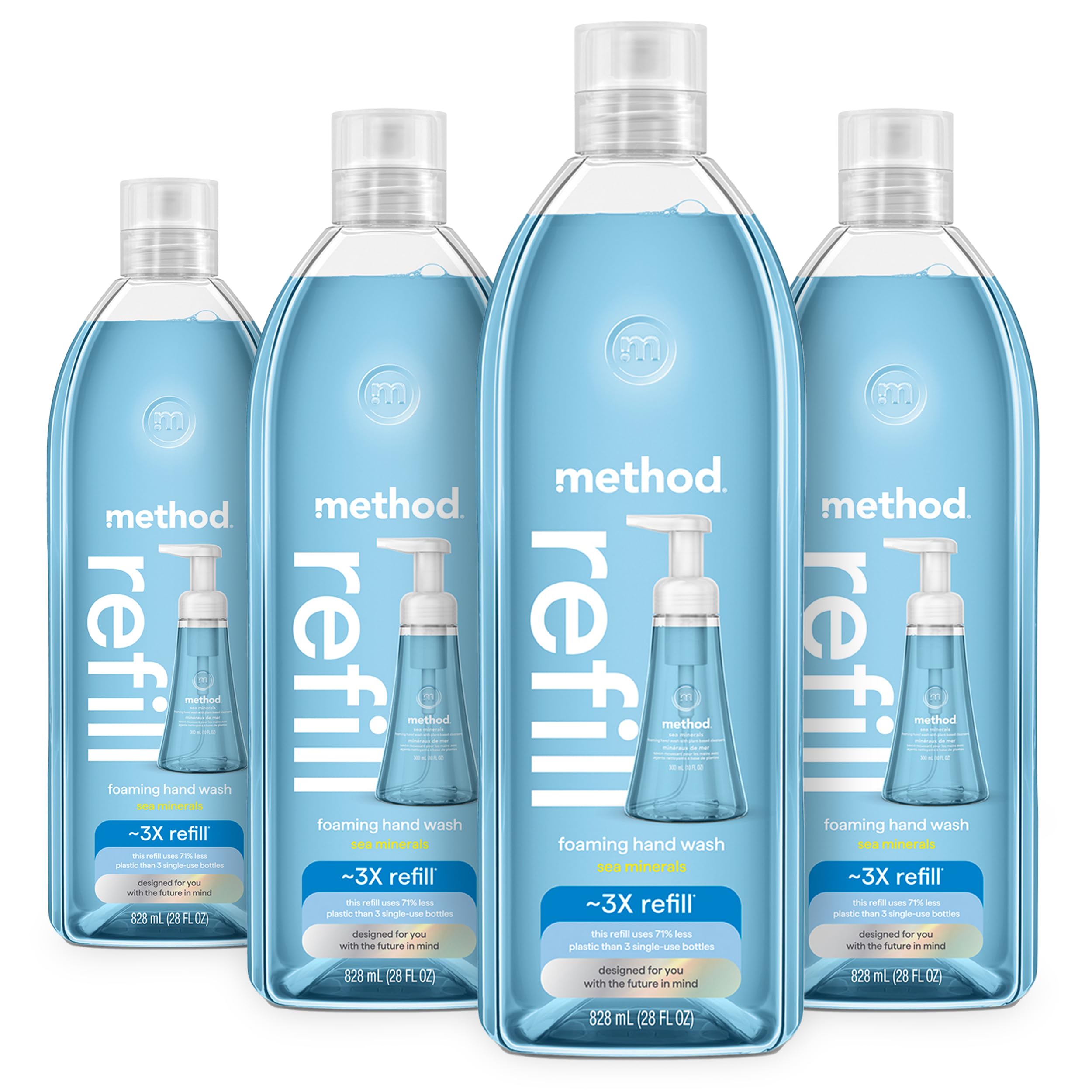MethodFoaming Hand Soap Refill, Sea Minerals, Recyclable Bottle, Biodegradable Formula, 28 fl oz (Pack of 4) (Packaging May Vary)