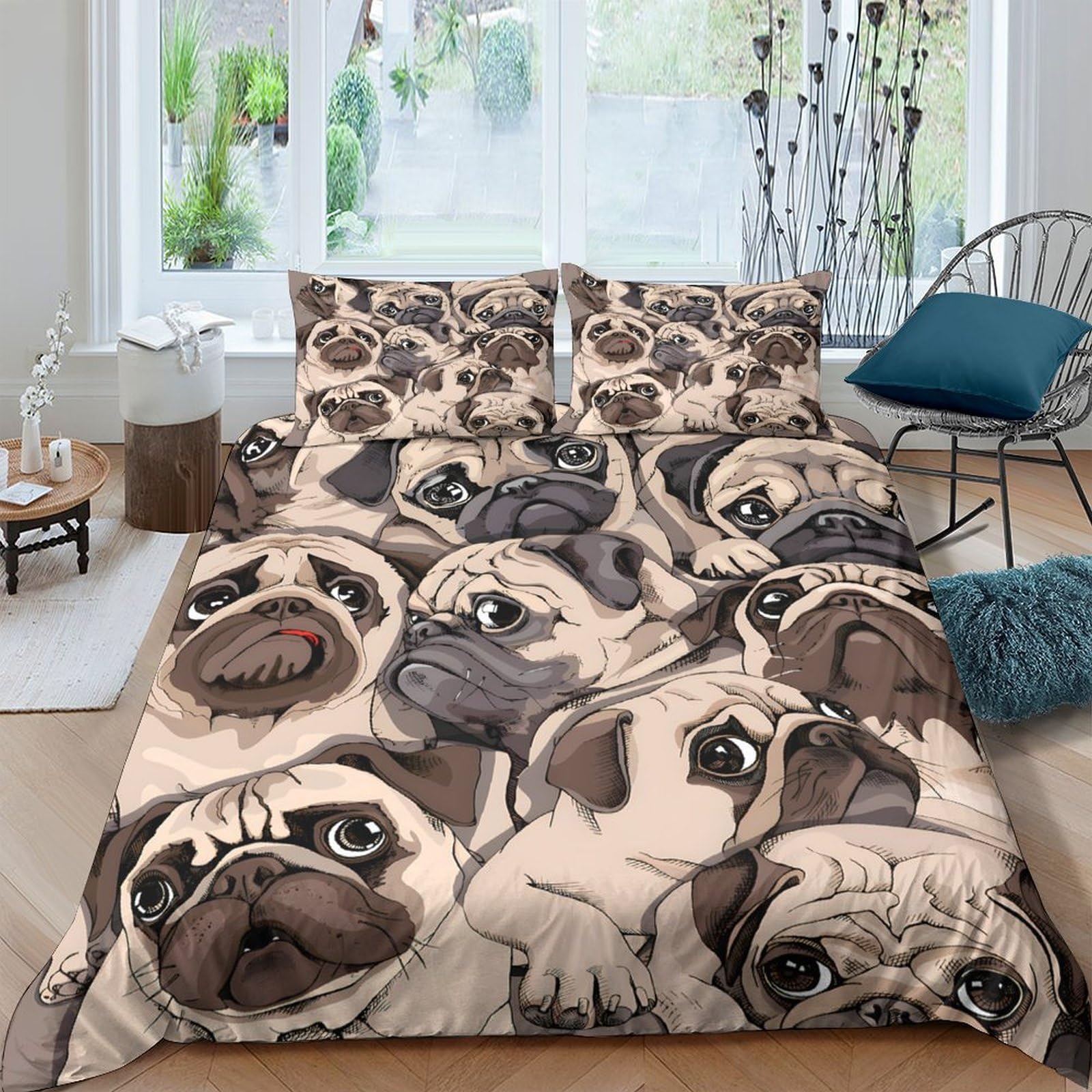 Ctjqhvkz Style-7 3D Printed Pug Cartoon Fitted Sheet Microfiber Anti-Slip Dog Pattern Mattress Cover For Bedroom Guest Room Decor Single（135X200cm）